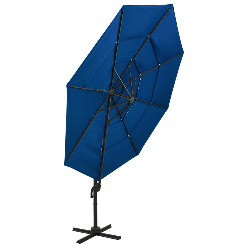parasol 3x3 m aluminiumsstang 4 niveauer azurblå