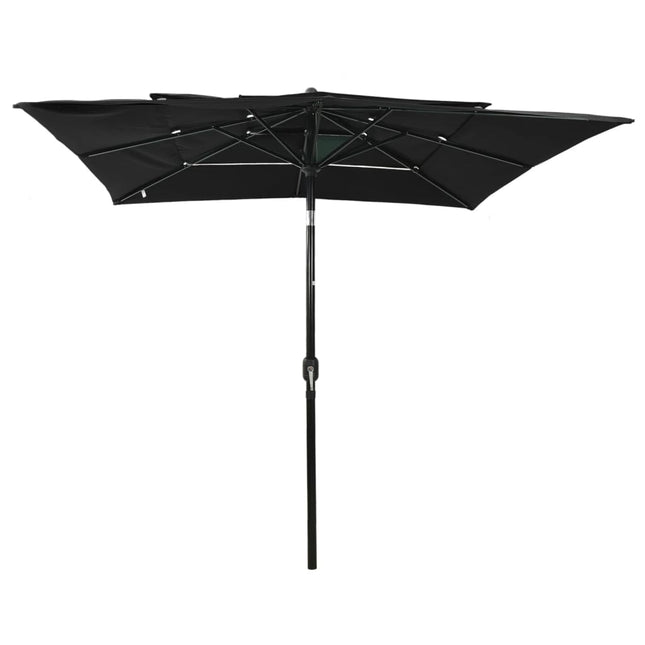 parasol 2,5x2,5 m aluminiumsstang 3 niveauer sort