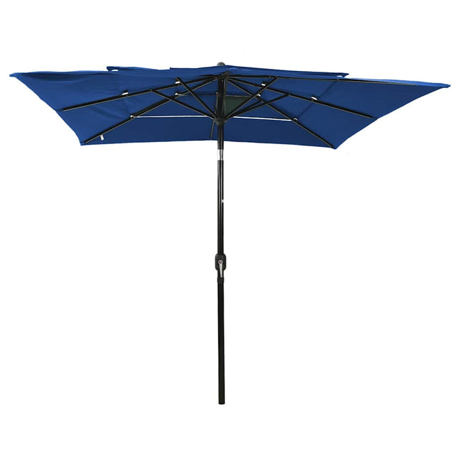 parasol 2,5x2,5 m aluminiumsstang 3 niveauer azurblå