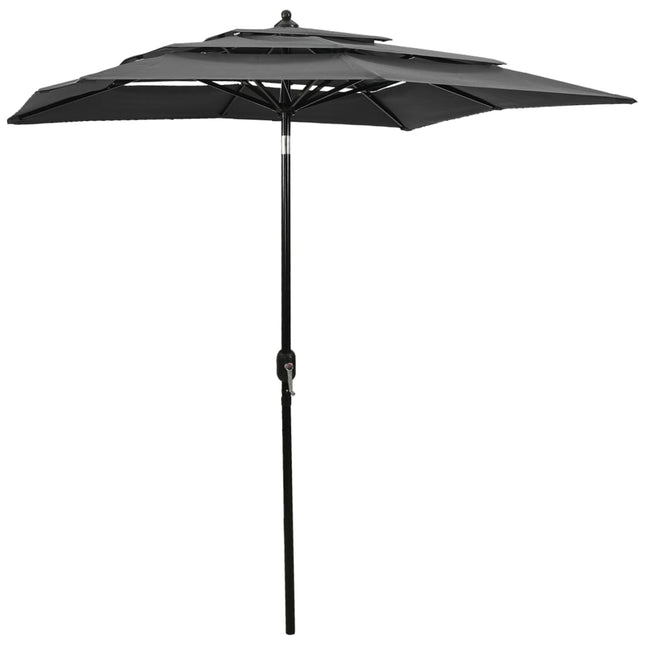 parasol 2x2 m aluminiumsstang 3 niveauer antracitgrå