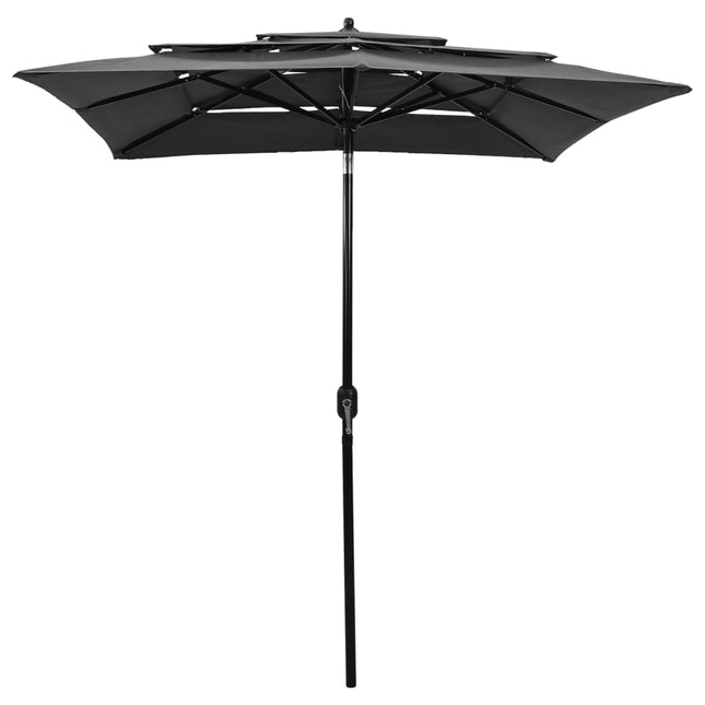 parasol 2x2 m aluminiumsstang 3 niveauer antracitgrå