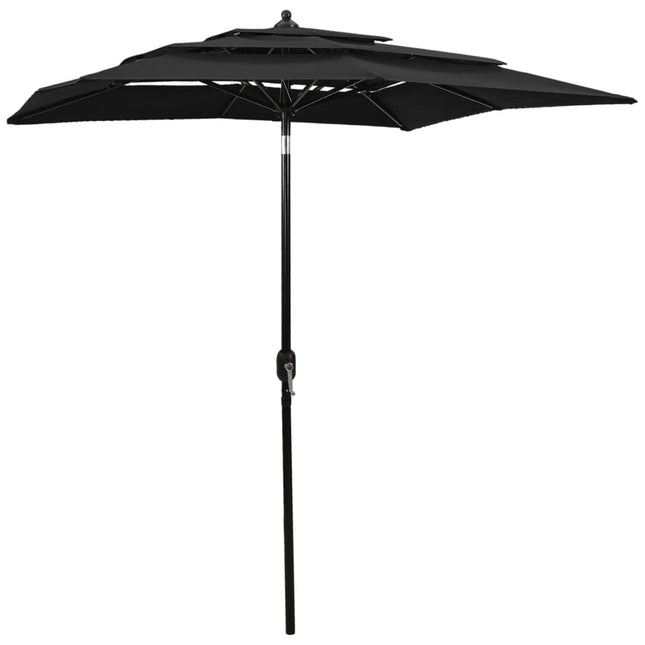 parasol 2x2 m aluminiumsstang 3 niveauer sort