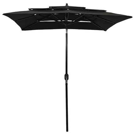 parasol 2x2 m aluminiumsstang 3 niveauer sort