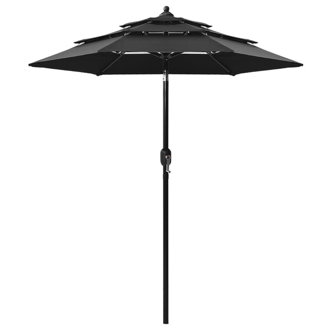 parasol 2 m aluminiumsstang 3 niveauer sort