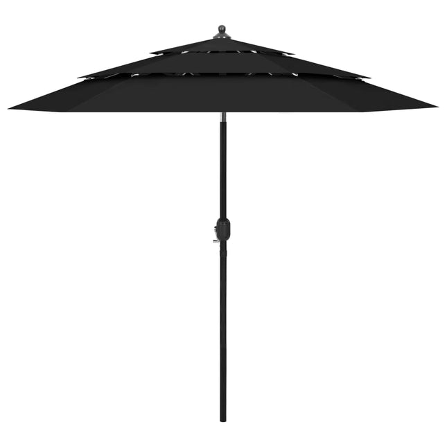 parasol 2,5 m aluminiumsstang 3 niveauer sort