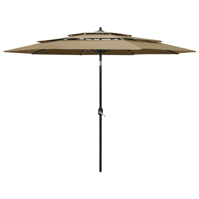 parasol med aluminiumsstang 3 m 3 niveauer gråbrun