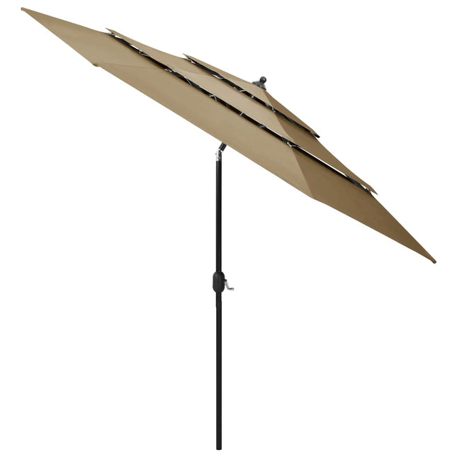 parasol med aluminiumsstang 3 m 3 niveauer gråbrun