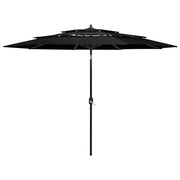 parasol med aluminiumsstang 3 niveauer 3 m sort