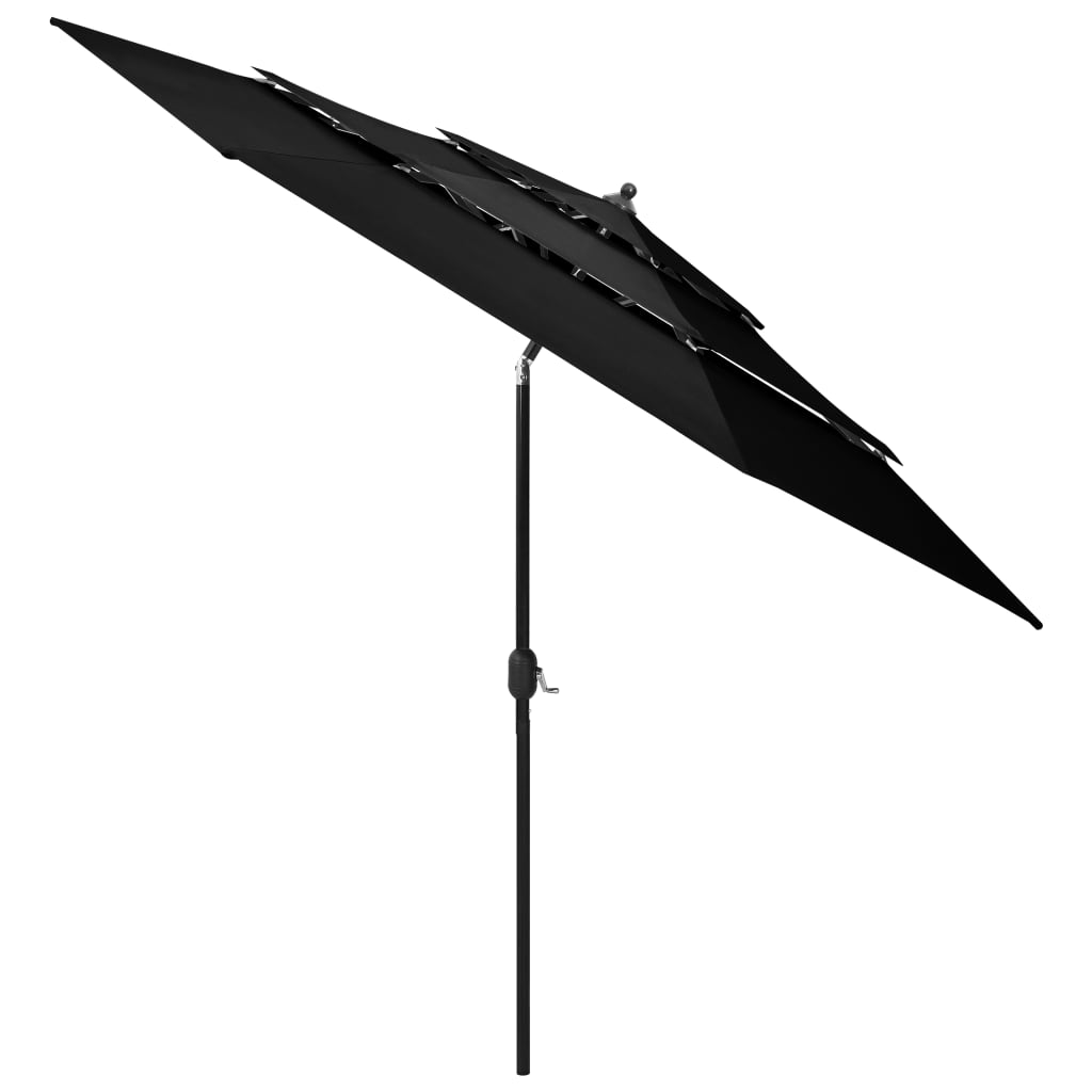 parasol med aluminiumsstang 3 niveauer 3 m sort