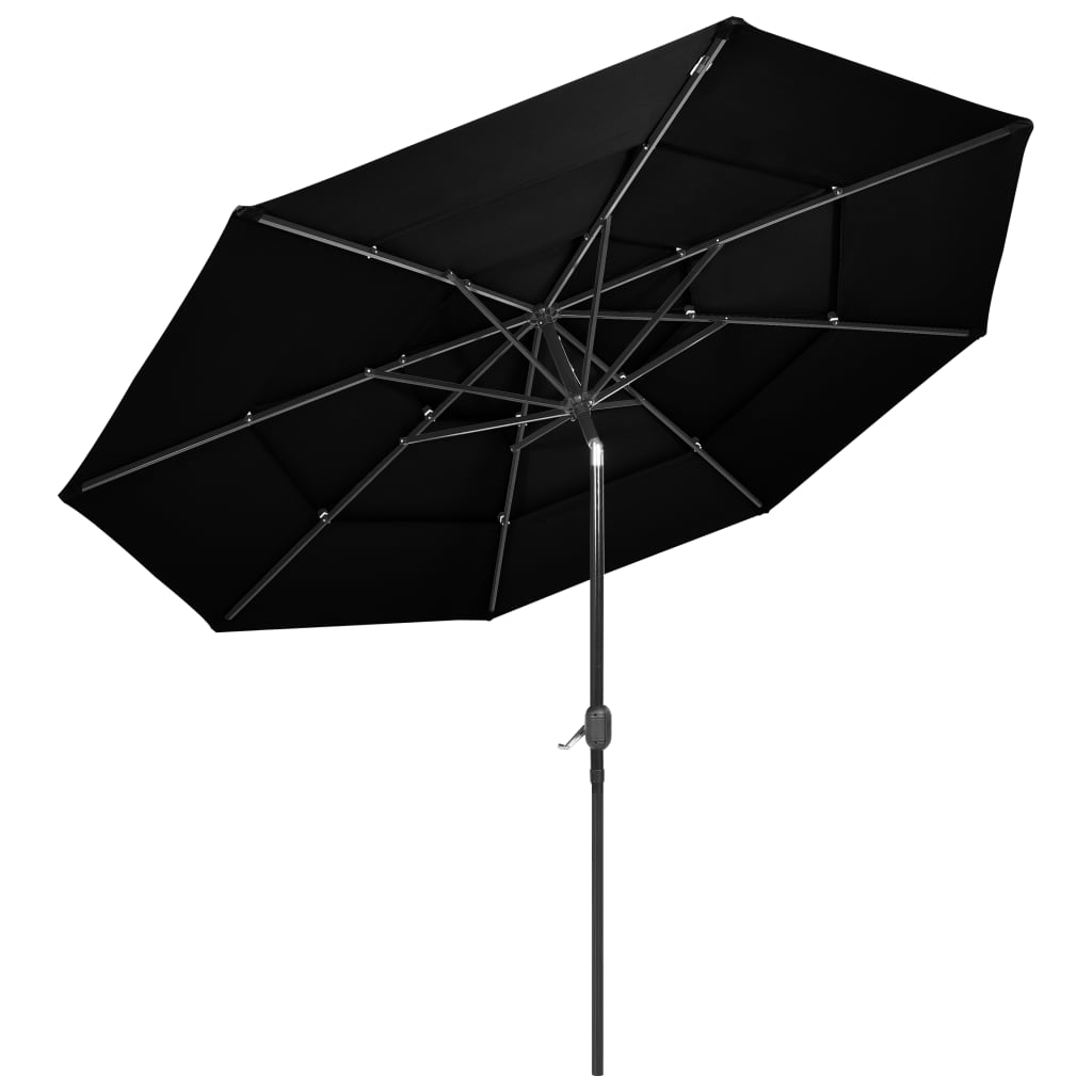 parasol med aluminiumsstang 3 niveauer 3 m sort