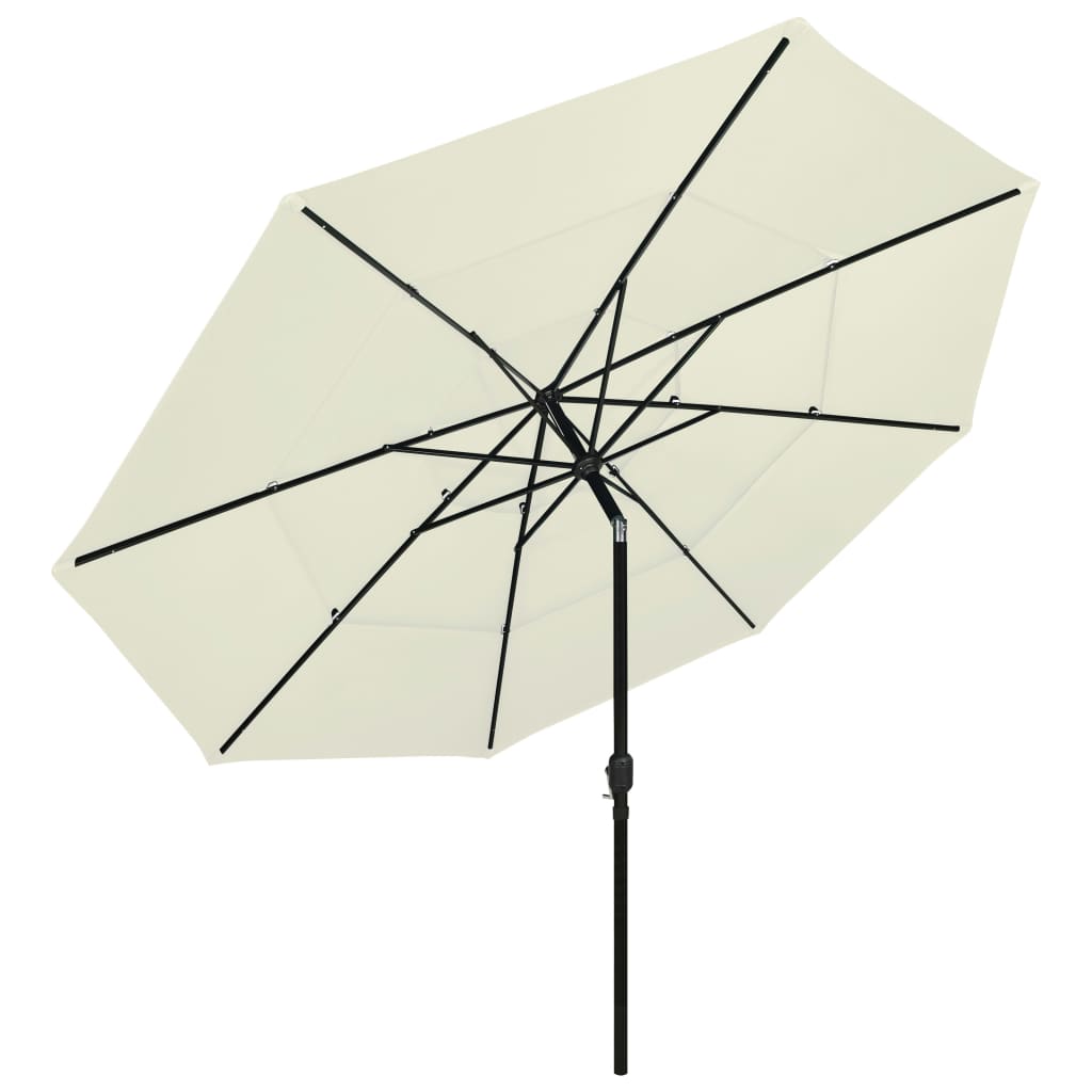 parasol med aluminiumsstang 3,5 m 3 niveauer sandfarvet