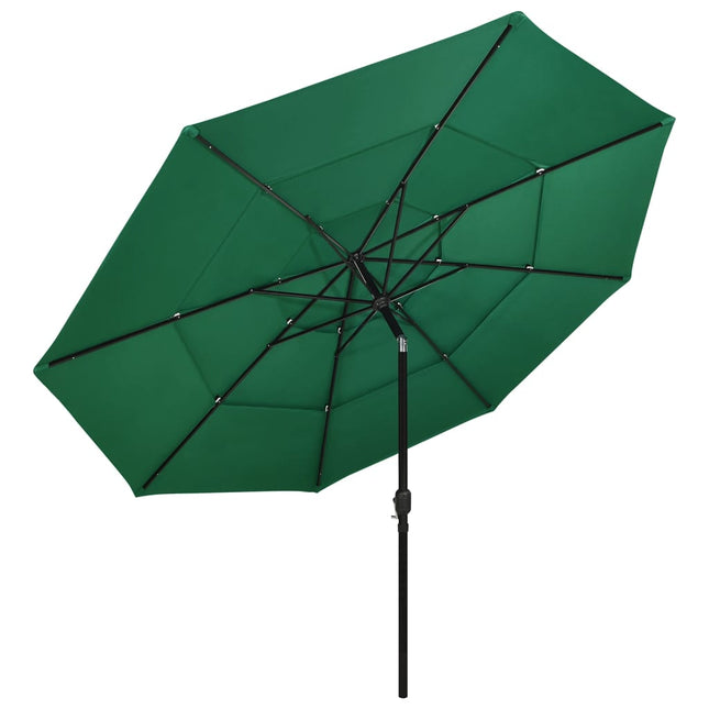 parasol med aluminiumsstang 3,5 m 3 niveauer grøn