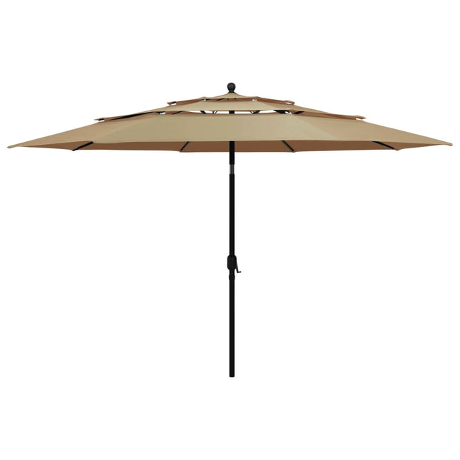 parasol med aluminiumsstang 3,5 m 3 niveauer gråbrun