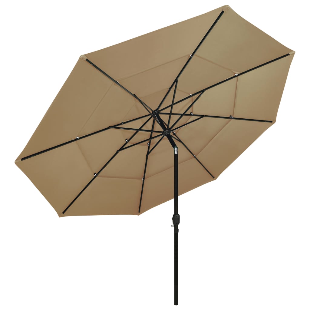 parasol med aluminiumsstang 3,5 m 3 niveauer gråbrun