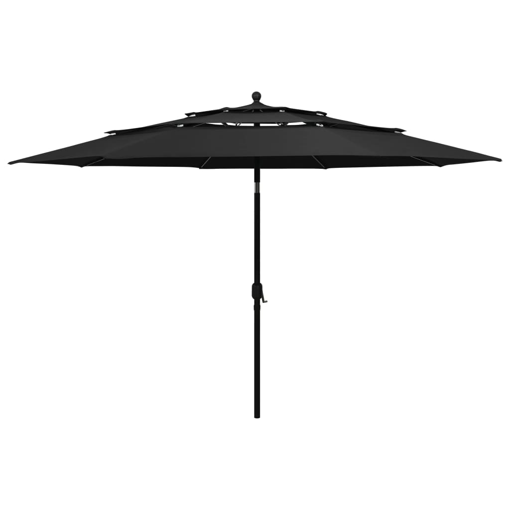 parasol med aluminiumsstang 3,5 m 3 niveauer sort