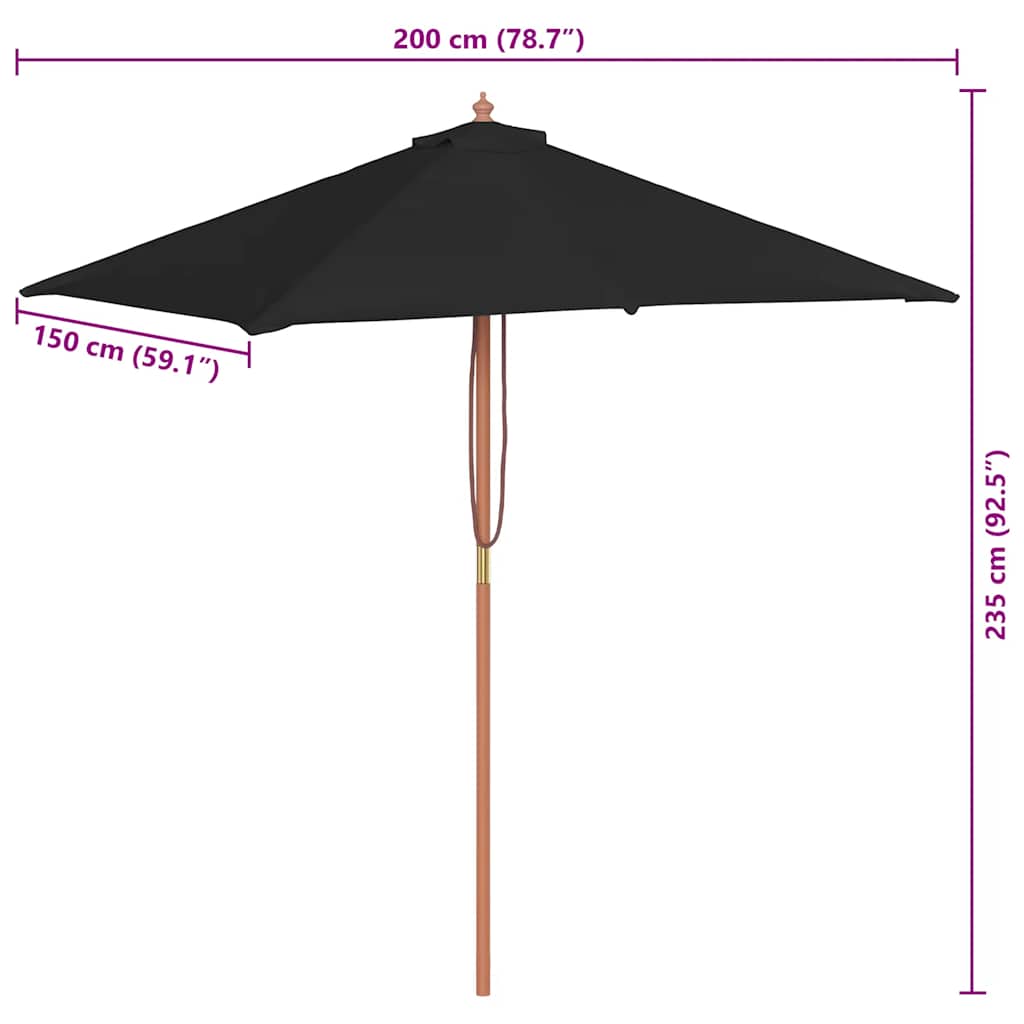 haveparasol 150x200 cm træstang sort