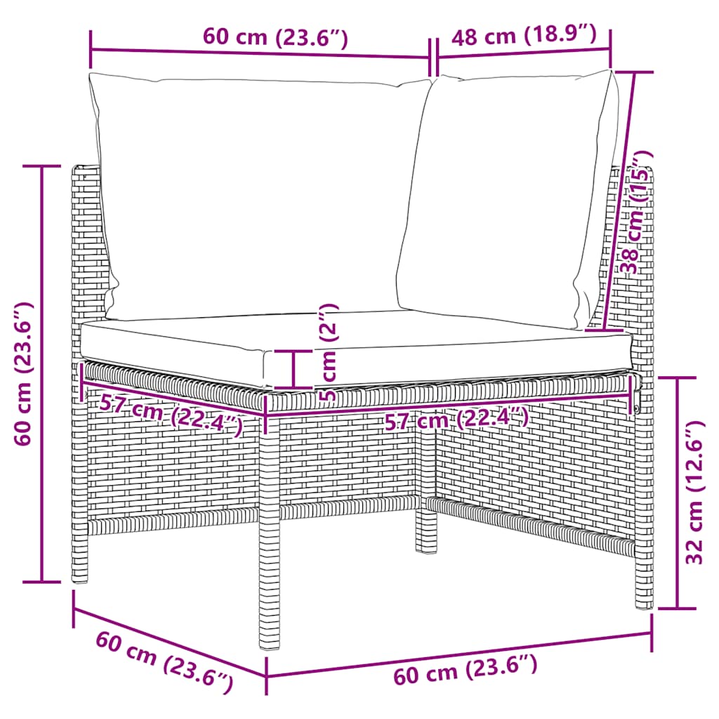 hjørnedel til sofa med hynder polyrattan grå