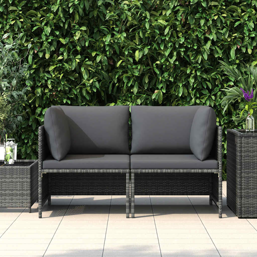 2-personers havesofa med hynder polyrattan grå