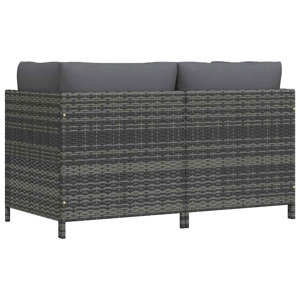2-personers havesofa med hynder polyrattan grå