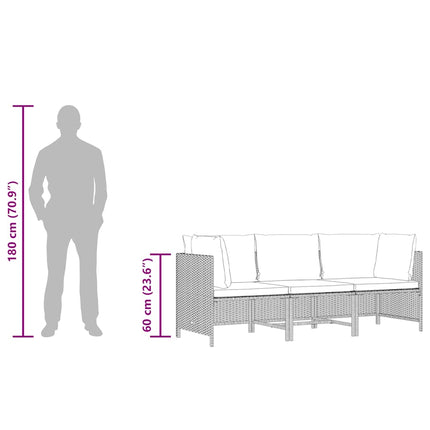 3-personers havesofa med hynder polyrattan grå