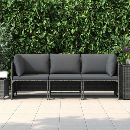 3-personers havesofa med hynder polyrattan grå
