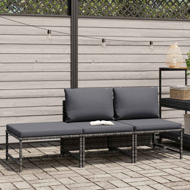 havesofasæt 3 dele med hynder polyrattan grå