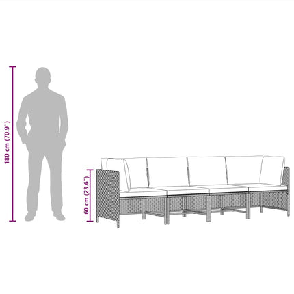 4-personers havesofa med hynder polyrattan grå