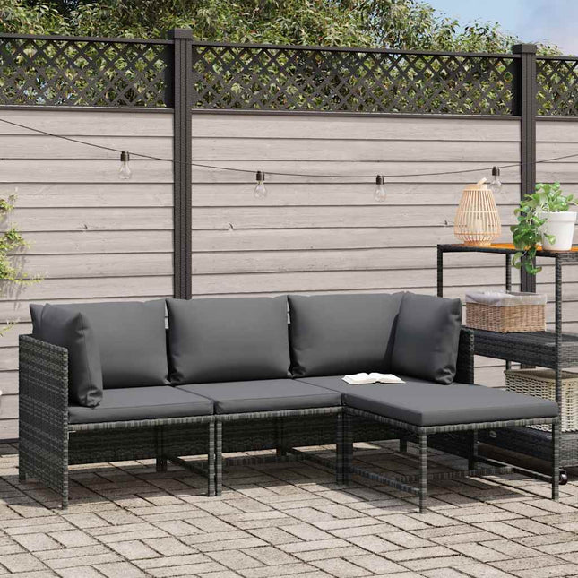 loungesæt til haven 4 dele med hynder polyrattan grå