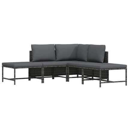 sofasæt 5 dele med hynder polyrattan grå