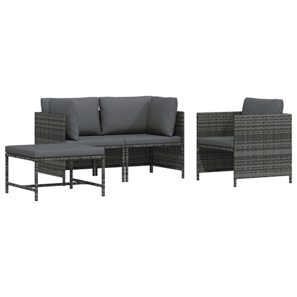havesofasæt 4 dele med hynder polyrattan grå