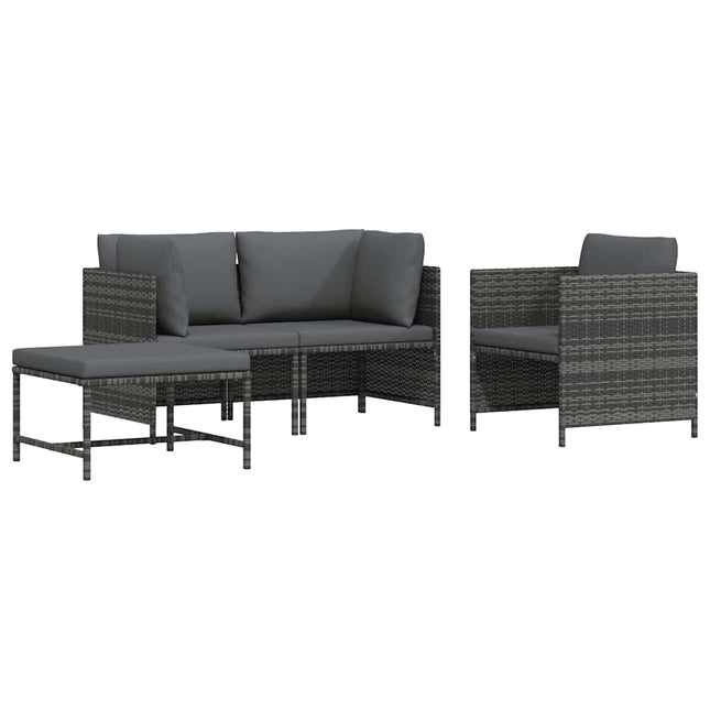 havesofasæt 4 dele med hynder polyrattan grå