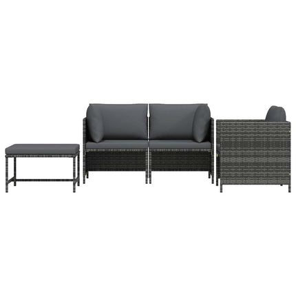 havesofasæt 4 dele med hynder polyrattan grå