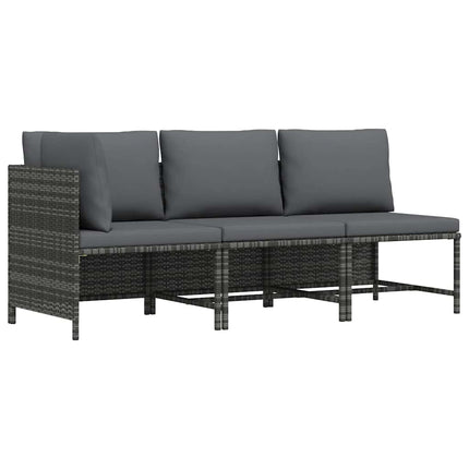 loungesæt til haven 3 dele med hynder polyrattan grå