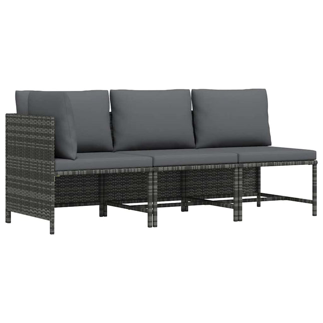 loungesæt til haven 3 dele med hynder polyrattan grå