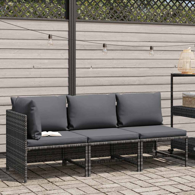 loungesæt til haven 3 dele med hynder polyrattan grå