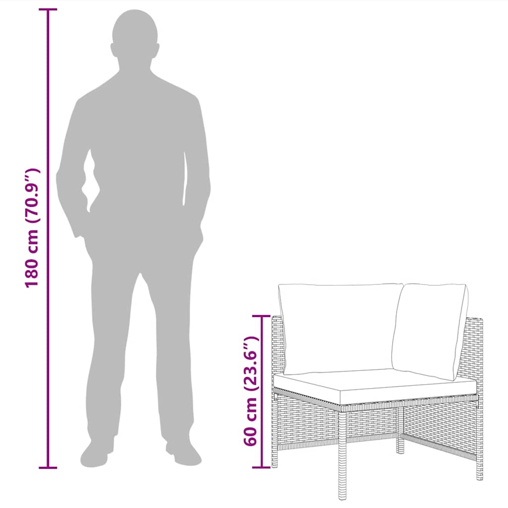 hjørnesæde til sofa med hynder polyrattan sort