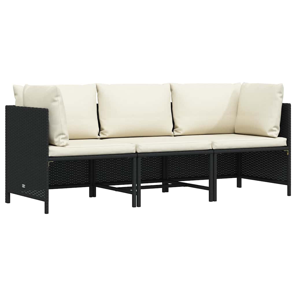 3-personers havesofa med hynder polyrattan sort