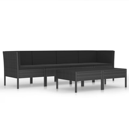 loungesæt til haven 6 dele med hynder polyrattan sort