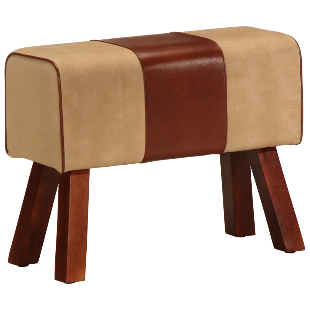 bænk 58 cm gymnastikbuk ægte læder og massivt mangotræ brun