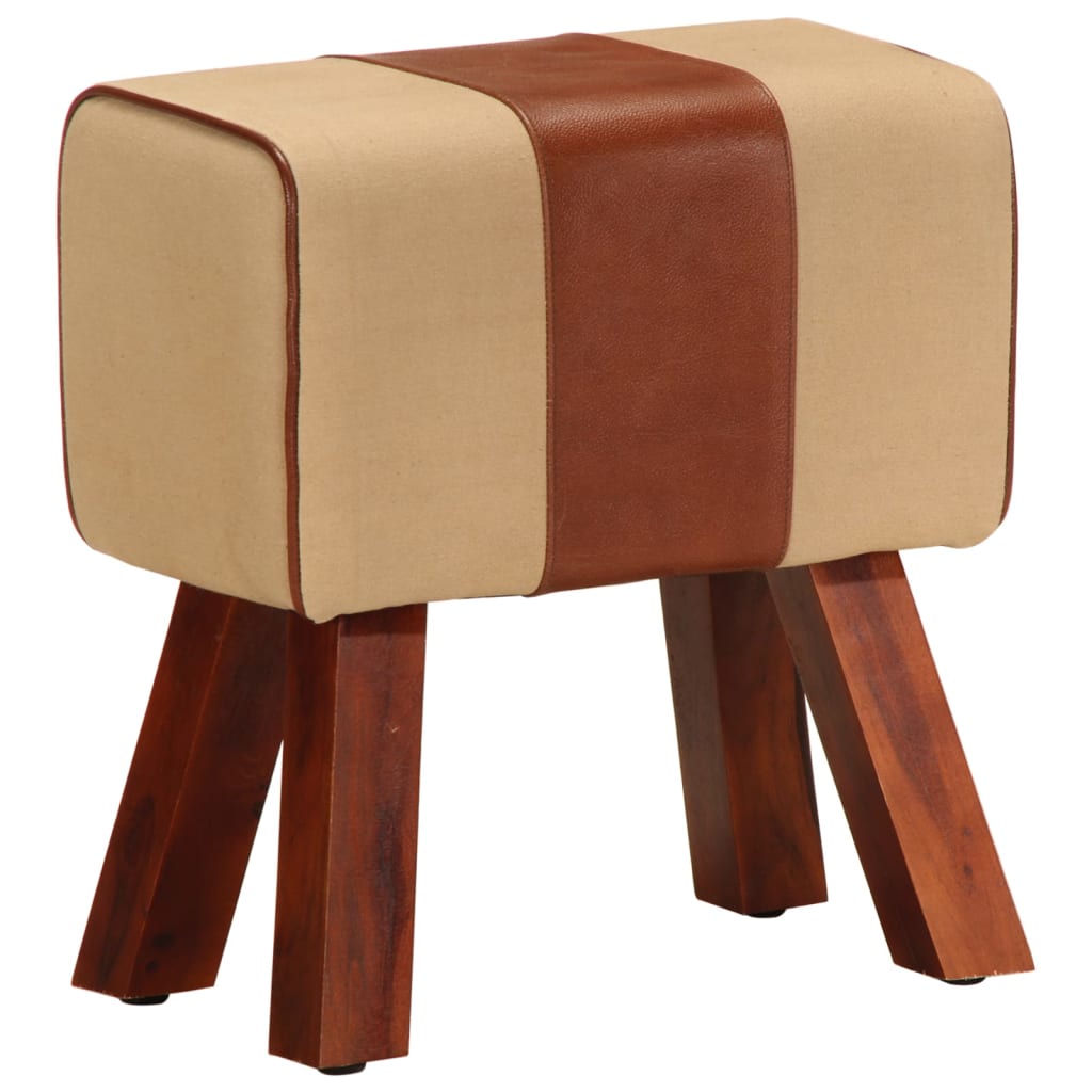 bænk 38 cm gymnastikbuk ægte læder og massivt mangotræ brun