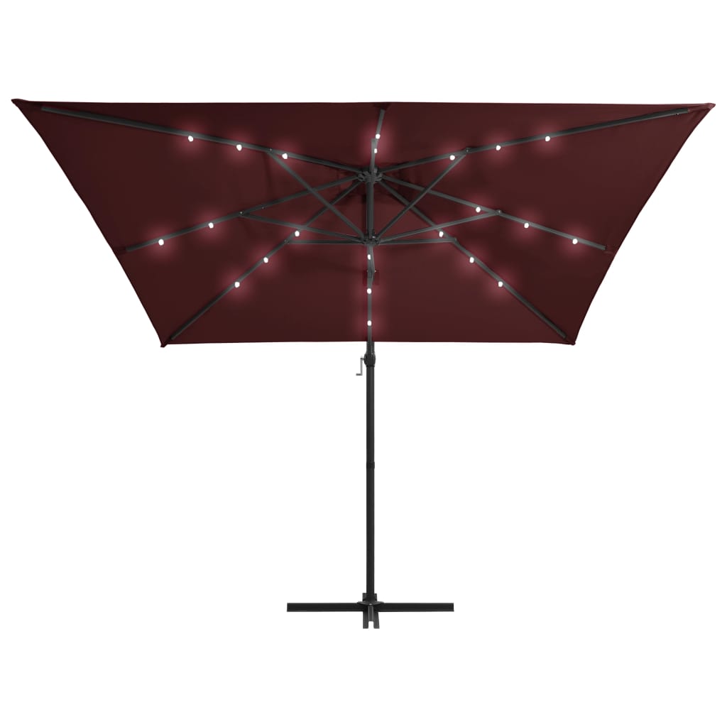 hængeparasol m. LED-lys 250x250 cm bordeauxrød