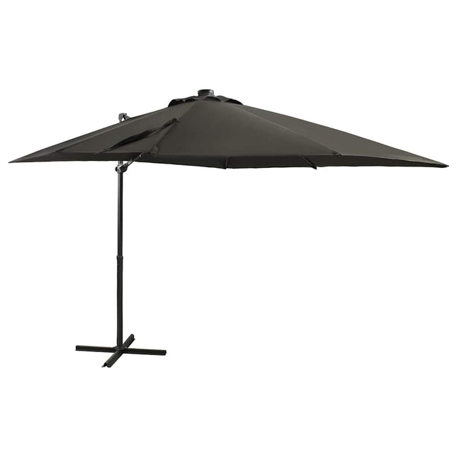 hængeparasol med stang og LED-lys 250 cm antracitgrå