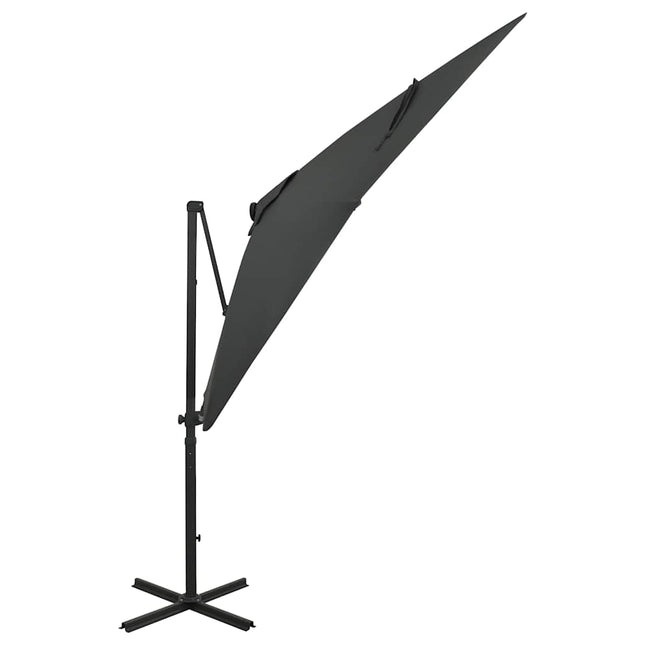 hængeparasol med stang og LED-lys 250 cm antracitgrå