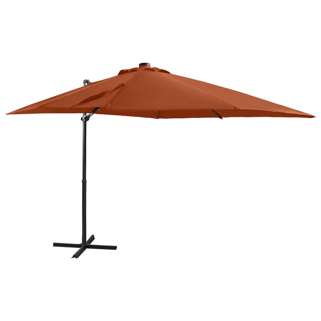 hængeparasol med stang og LED-lys 250 cm terrakotta