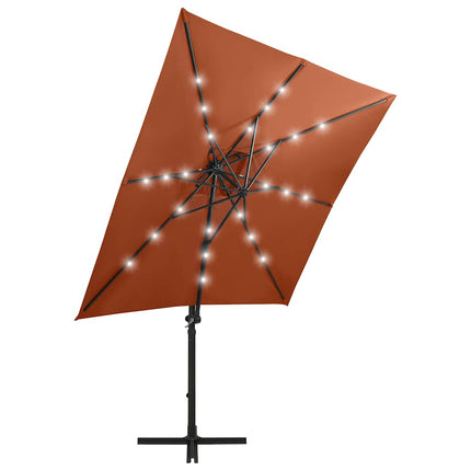 hængeparasol med stang og LED-lys 250 cm terrakotta