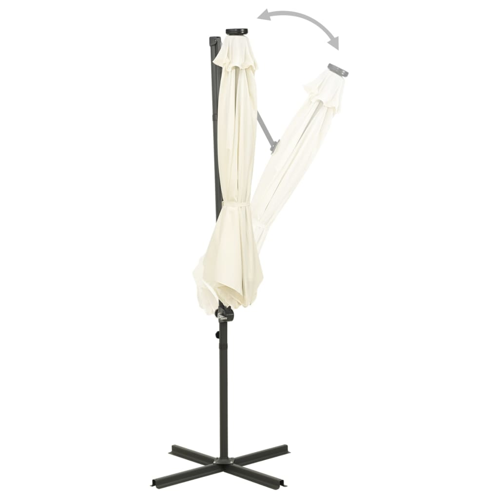 hængeparasol med stang og LED-lys 300 cm sandfarvet