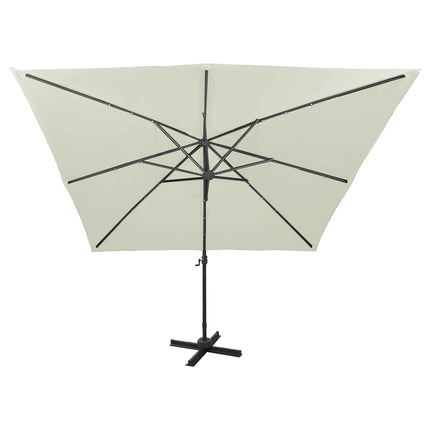 hængeparasol med stang og LED-lys 300 cm sandfarvet