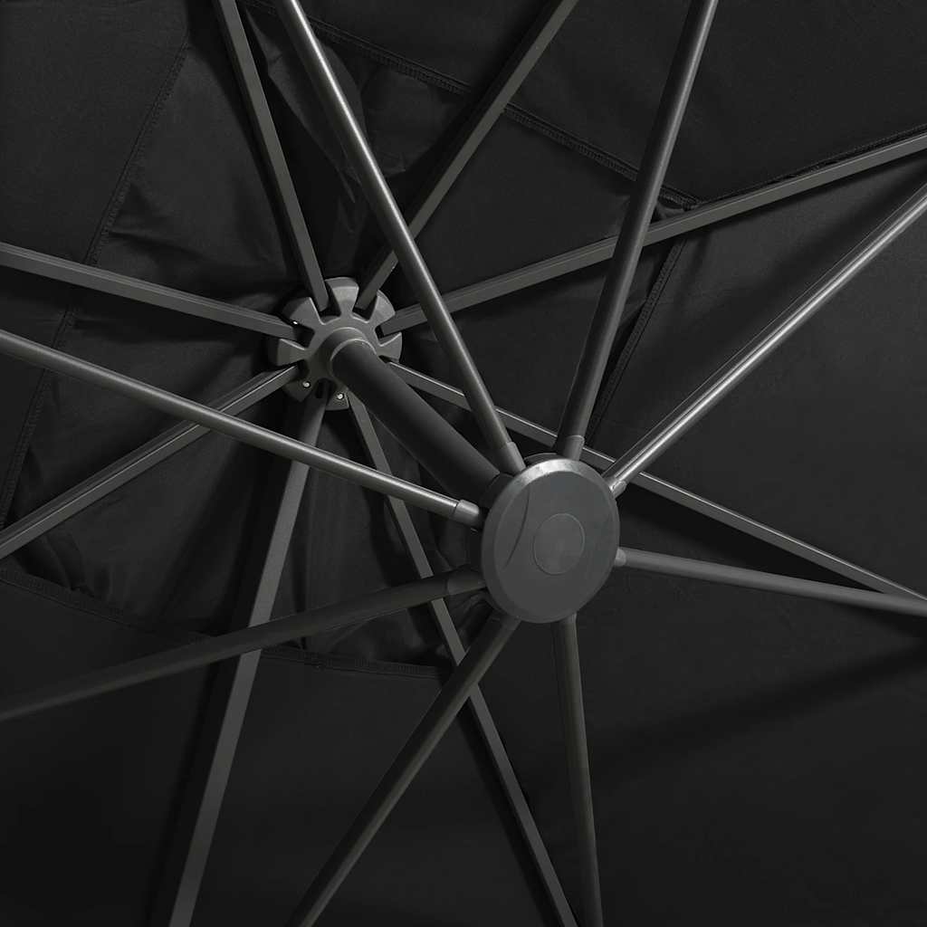 hængeparasol med stang og LED-lys 300 cm sort