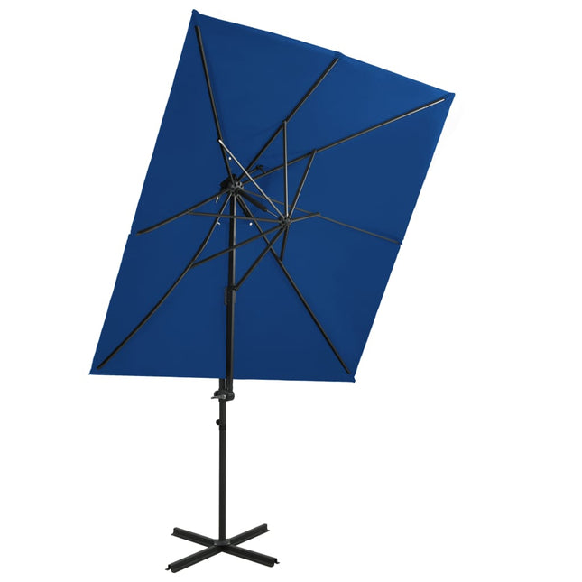hængeparasol med dobbelt top 250x250 cm azurblå