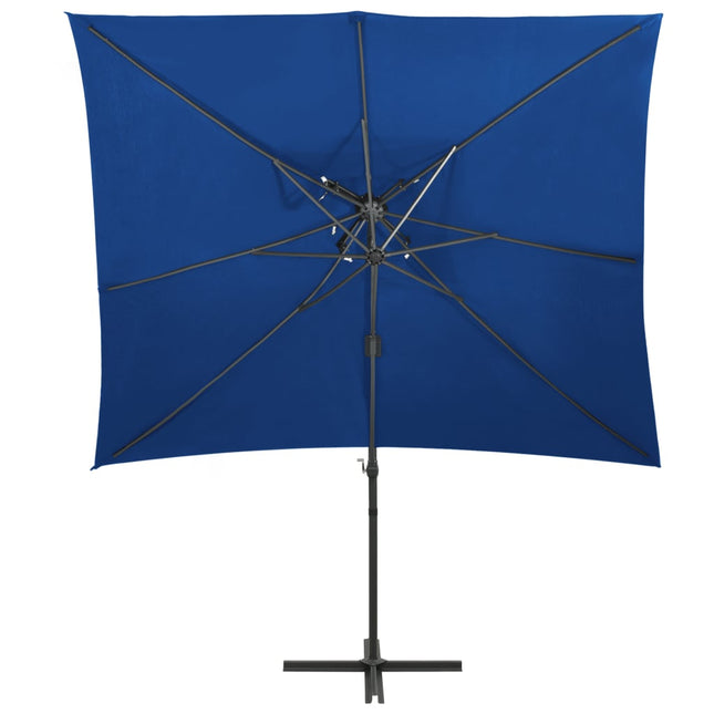 hængeparasol med dobbelt top 250x250 cm azurblå